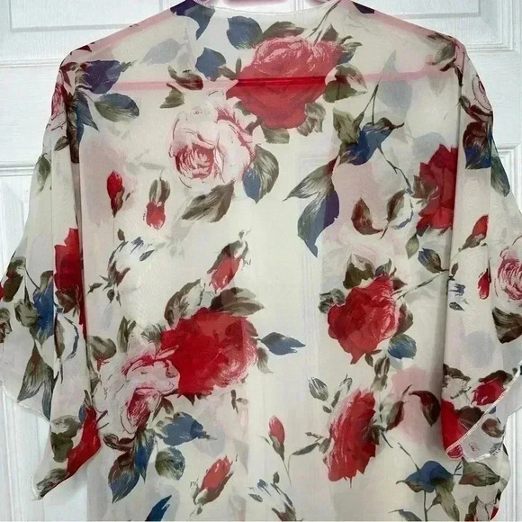Kimono Sheer Floral  White / Red / Blue Size - Picture 12 of 16